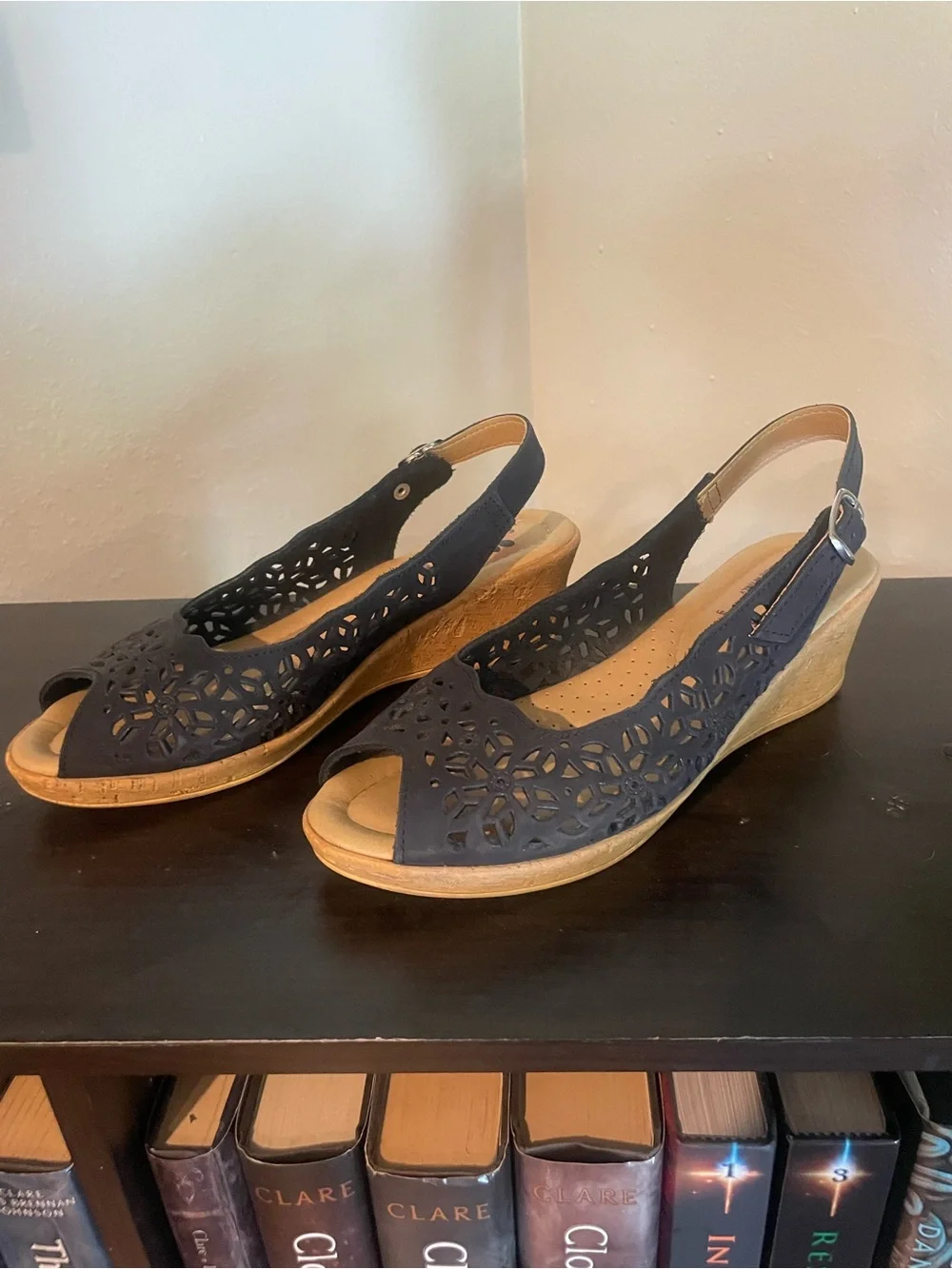 Spring Step Black Slingback Wedge Sandals